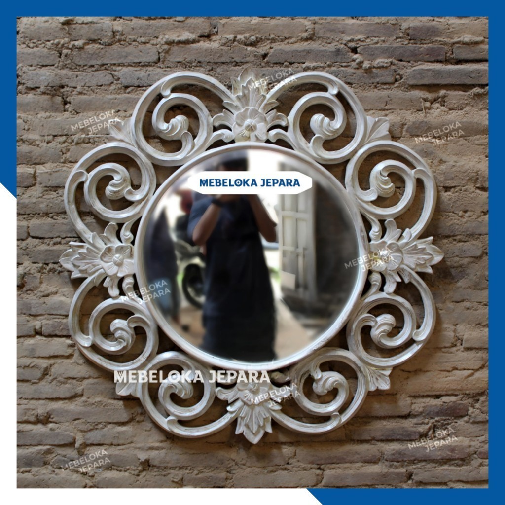 Cermin dinding ukiran ulir melati kayu jati. Frame cermin dinding hias dekorasi ukiran