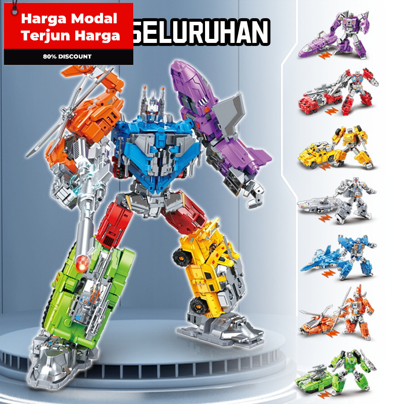 Habibi Mainan Robot Transformasi 7-in-1: Tank, Pesawat, Kapal Induk, Mobil & Kombinasi Super