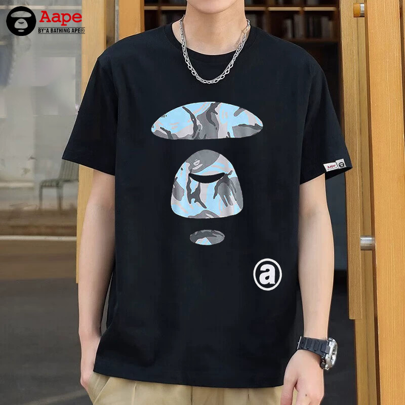 Aape By A Bathing Ape camouflage ape head original youth men t shirt loose casual embroidered cotton
