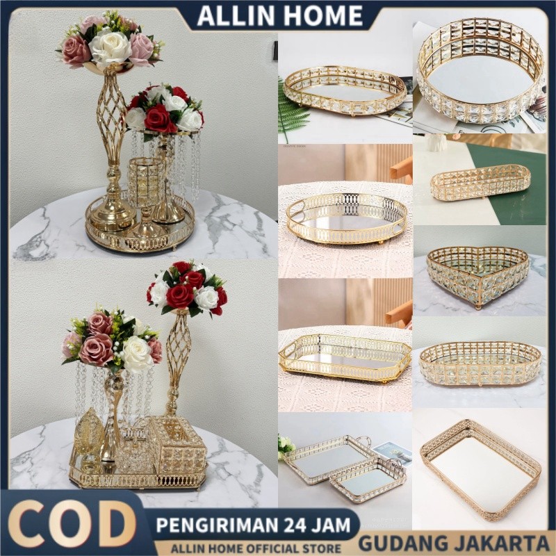 Nampan Kaca Kristal Gold / Nampan Kaca Kristal Persegi Panjang / Nampan Kaca Kristal Bulat / Nampan 