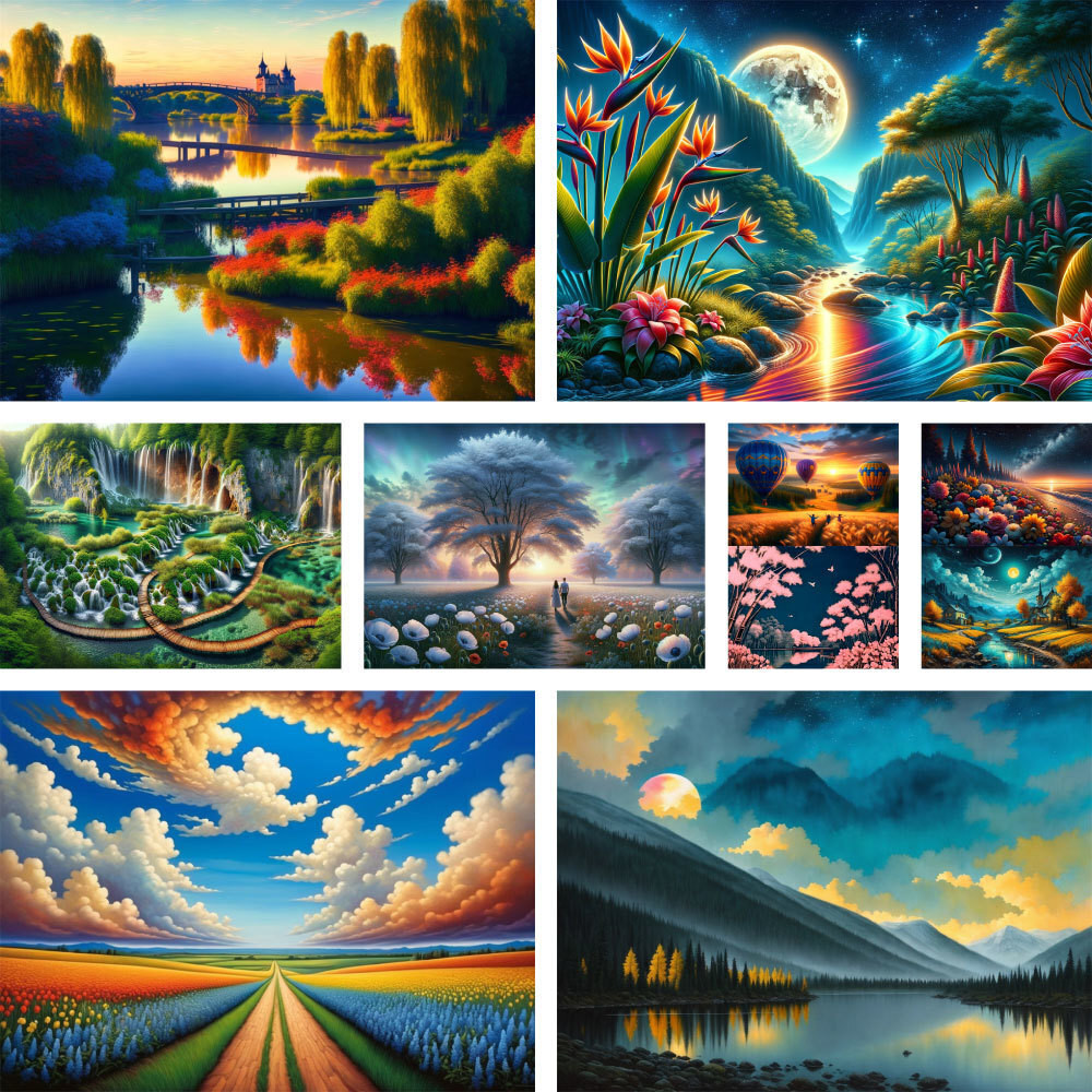 

Landscape Fantasy Nature Printed Cross-Stitch Set DIY Embroidery Needlework Handiwork Knitting Painting Package Sales For Adults