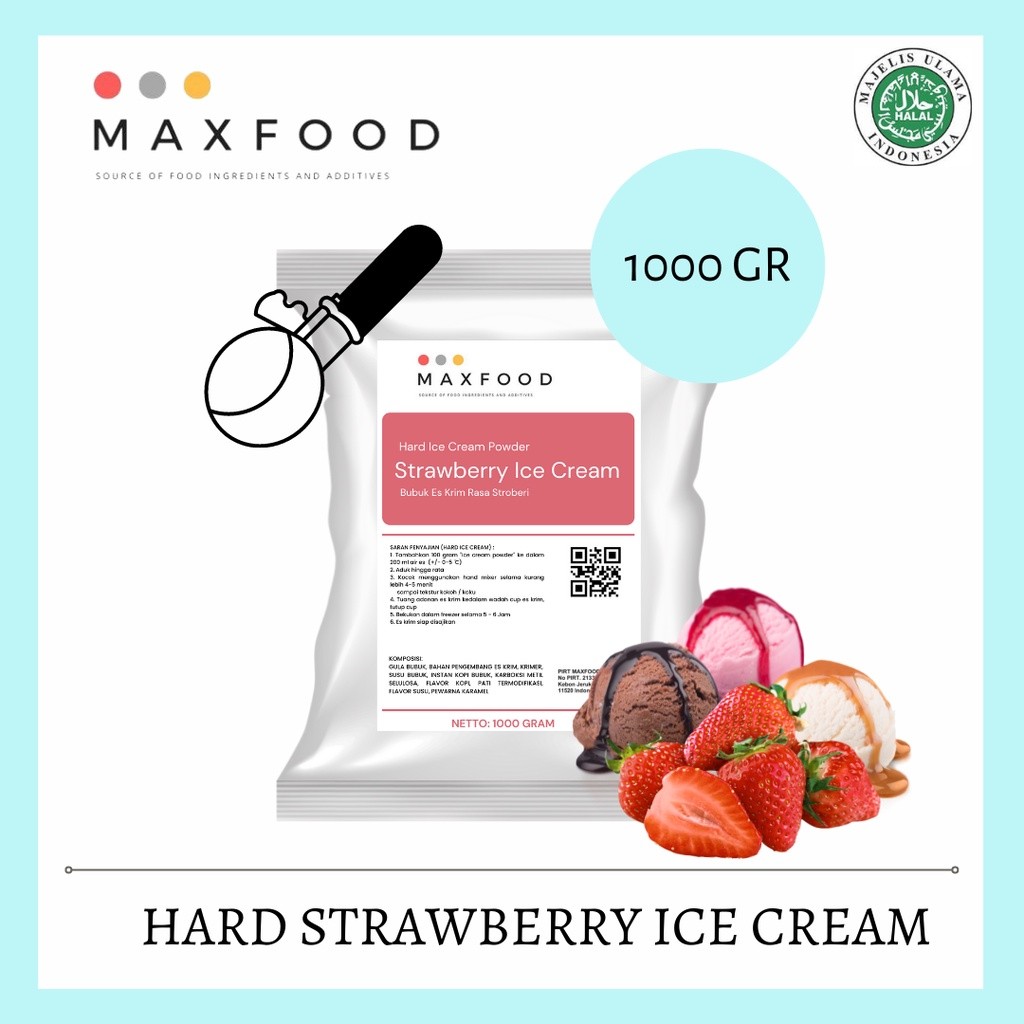 

MAXFOOD - Hard Strawberry Ice Cream Powder / Bubuk Es Krim Rasa Stroberi 1 Kg