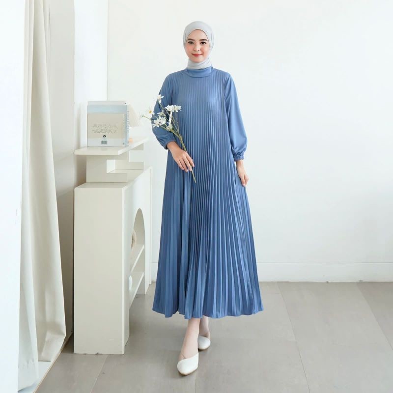 Dress Plisket Lengan Panjang / Gamis Plisket Panjang 130cm / Payung / Maxy Dress Pleats / Gamis Plis