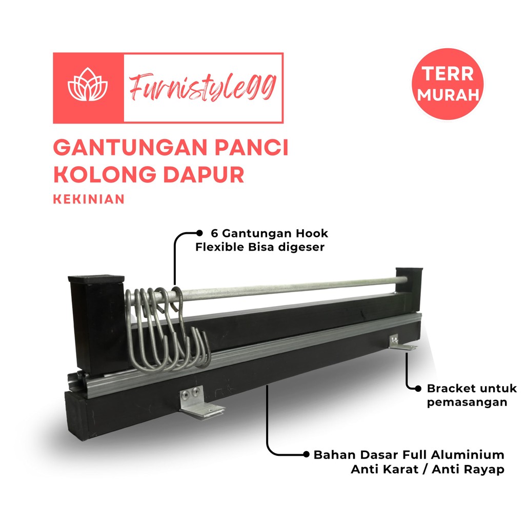 Rak Penyimpanan Dapur Usaha Aluminium 40cm – Rel Geser Kabinet Bawah