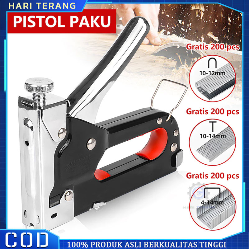 

4in1 Staples Stapler Staple Gun Paku 3 In 1 Pistol Kuku DIY Konstruksi Furnitur Konstruksi Pelapis Pelapis Pintu Tipe U Gratis 600 / T -Tipe Stapler Pistol Pertukangan Rumah Alat Alat Stapler Pertukangan