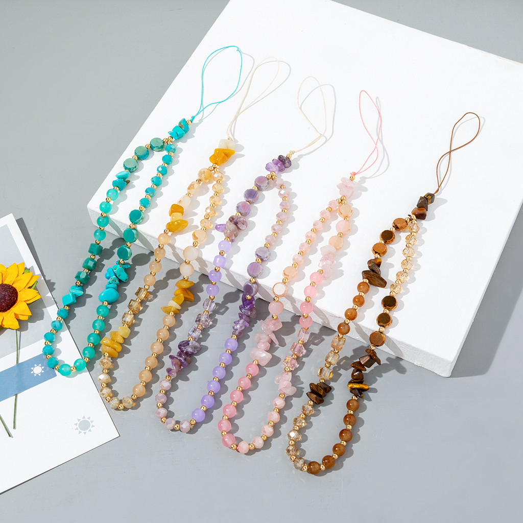 

Fashion Solid Color Telephone Lanyard Crystal Gravel Beaded Mobile Phone Chain Women Anti-Lost Cellphone Hanging Cord Jewelry