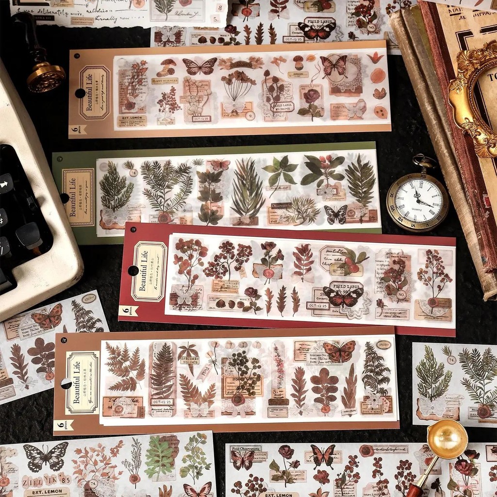 

Journamm 6pcs/pack Vintage Plant Sticker Scrapbooking Materials DIY CUT Decor Junk Journal Planner Aesthetics Sticker Stationery