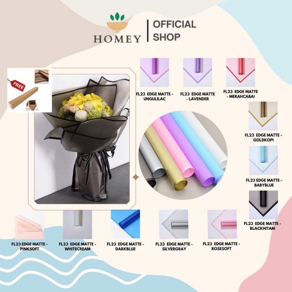 

HOMEY - (5 LEMBAR) - FL23 EDGE MATTE Kertas Bunga Paper Buket Motif Frame Tebal Florist Cellophane