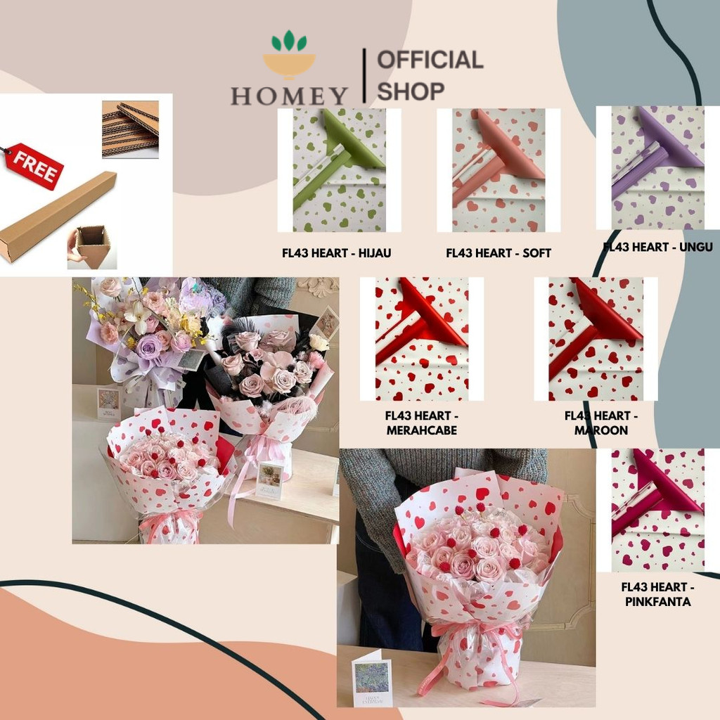 

HOMEY - FL43 HEART Kertas Bunga Paper Buket Motif Cellophane