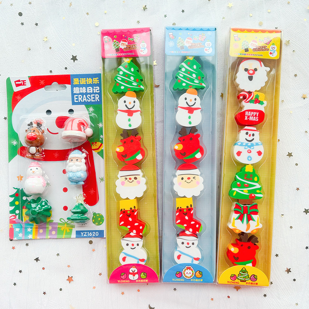 

6 PCs Cute Santa Erasers Kawaii School Gadgets Aesthetic Stationery Kids Eraser Set Christmas Gifts Christmas Stocking Filler