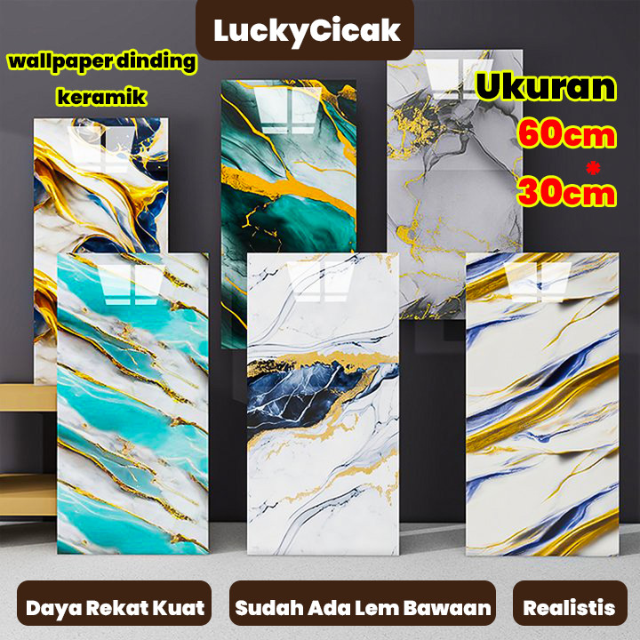 （10 Lembar）wallpaper dinding keramik 60cm*30cm sticker dinding ,wallpaper kamar mandi ,welpaper dind