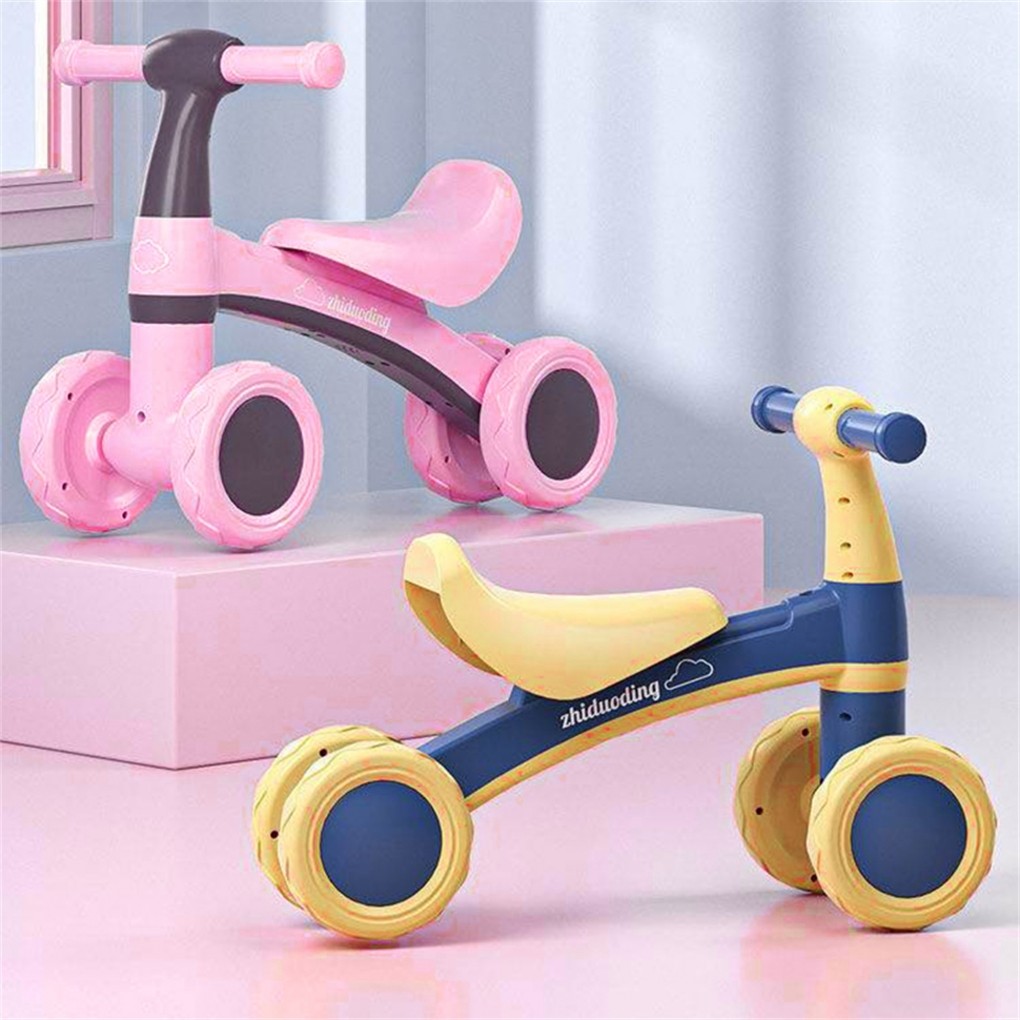 Sepeda Keseimbangan Bayi 4 Roda Sepeda Balita dengan Tempat Duduk Nyaman untuk Bayi Perempuan dan La