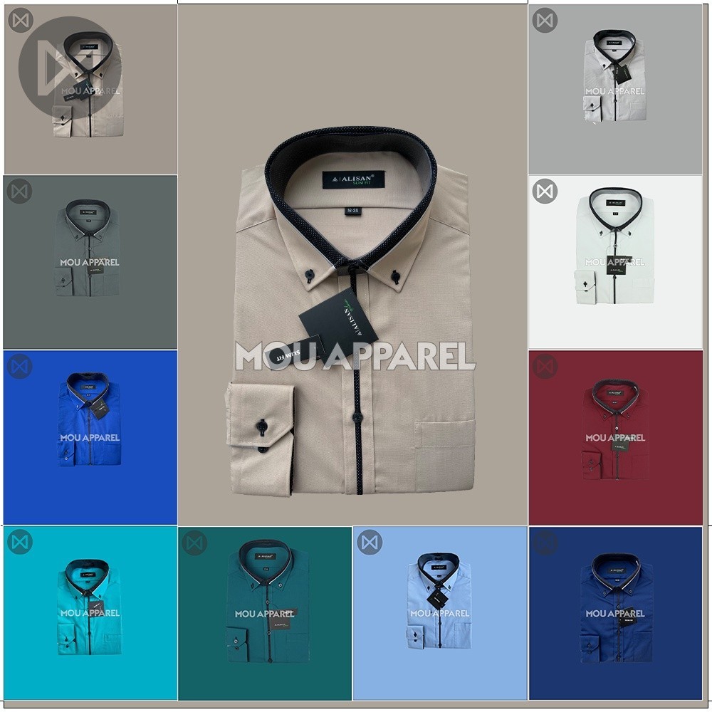 Alisan Kemeja Pria SLIM FIT KOMBINASI Lengan Panjang Polos Baju Atasan Jas Cowo Alisan Formal Origin