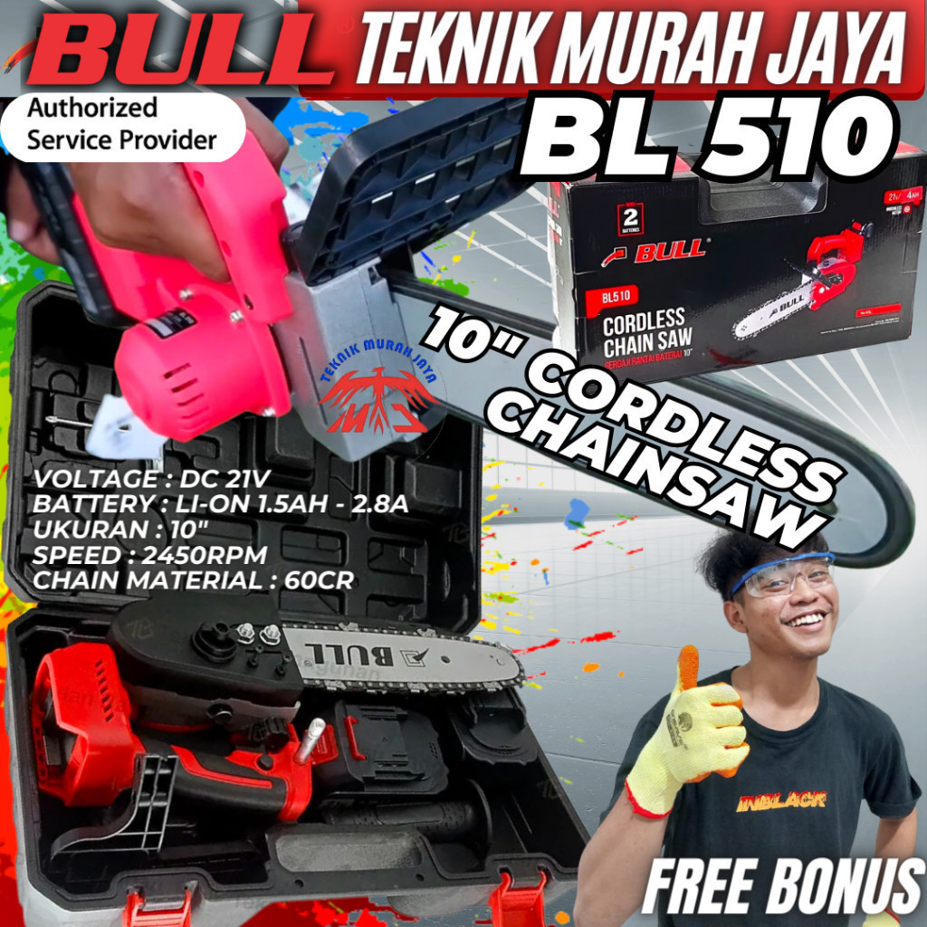 BULL BL510 Gergaji Rantai Baterai Cordless Chainsaw 10" Cas 21V LXT BL 510