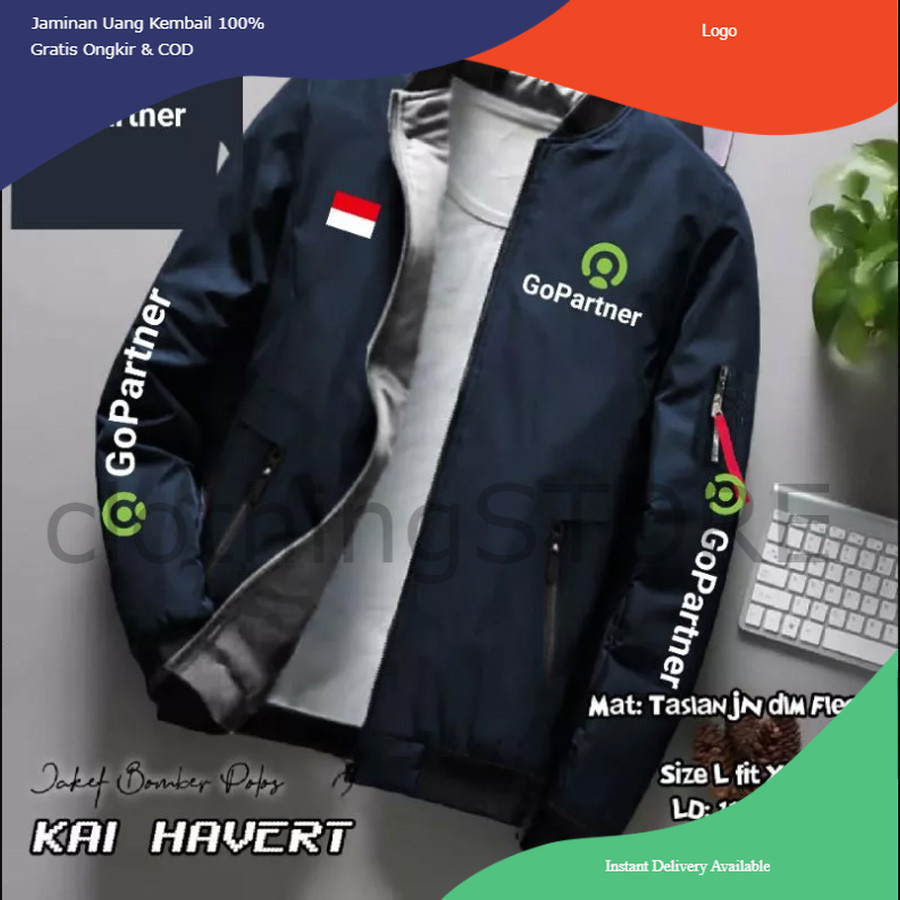 JAKET BOMBER GO PARTNER TERBARU 2023 / JAKET GO PARTNER BOLAK BALIK / BISA CUSTOM SABLON