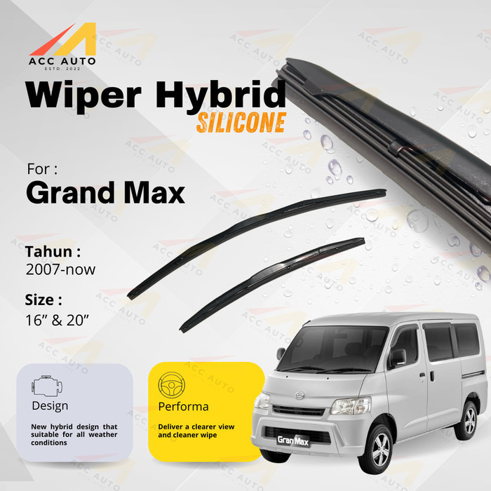 Wiper Frameless Mobil Daihatsu Grand Max Karet Kaca Silicon Hybrid