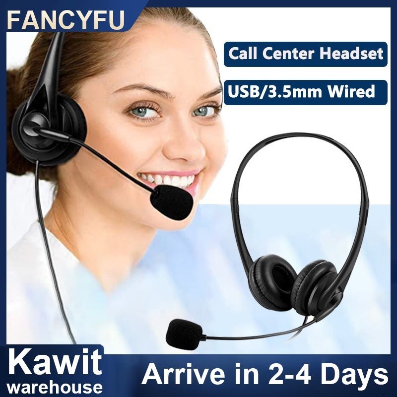 Call Center Headphone USB/3.5mm Wired Headset With Noise Cancellation Microphone For Skype Computer
