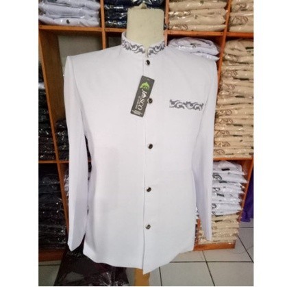 Jasko Jas Koko Warna Putih Bahan Wool Bordir | Jasko Baju Muslim Pria