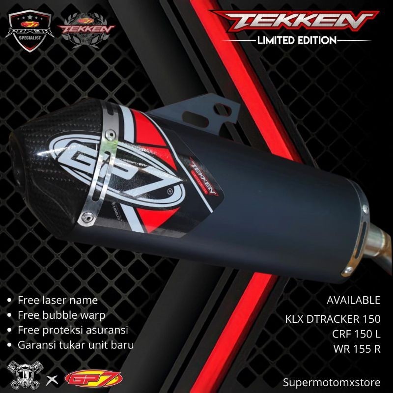 KNALPOT GP7 TEKKEN BLACK EDITION CARBON TEKKEN BLACK END CAP KLX DTRACKER CRF WR