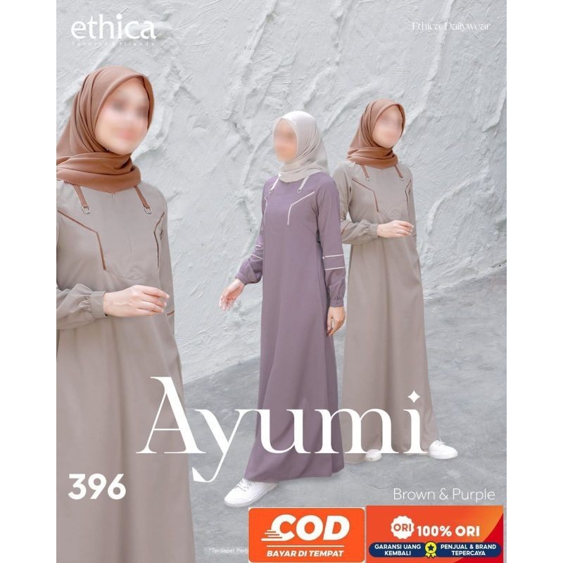 CUCI GUDANG Gamis ETHICA Ayumi 396 Brown  , Purple / Gamis Ethica Terbaru / Busana Muslim / Diskon /