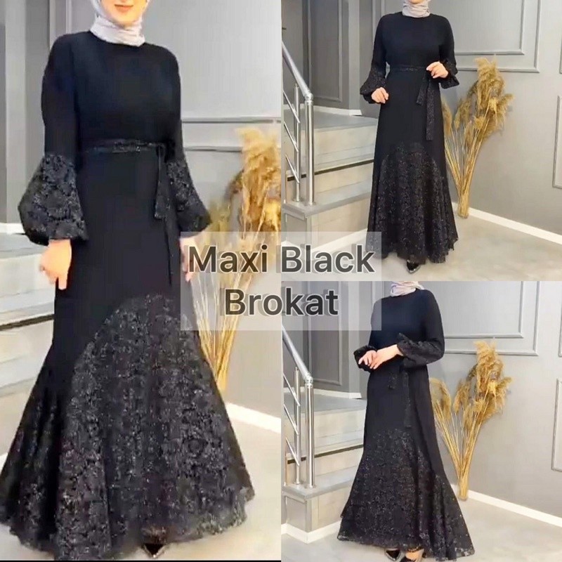 Abaya Hitam Mewah Dubai Turkey Saudi Gamis Remaja Pesta Zephy Bordir Maxi Black Brokat