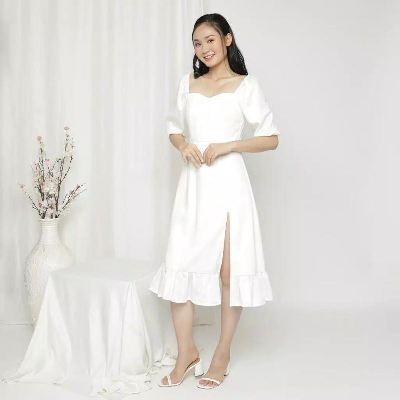 Gamma Dress/midi Dress V Neck/sabrina Dess Serut/midi Dress Lengan Paha /dress Terbaru/bigsize Jumbo
