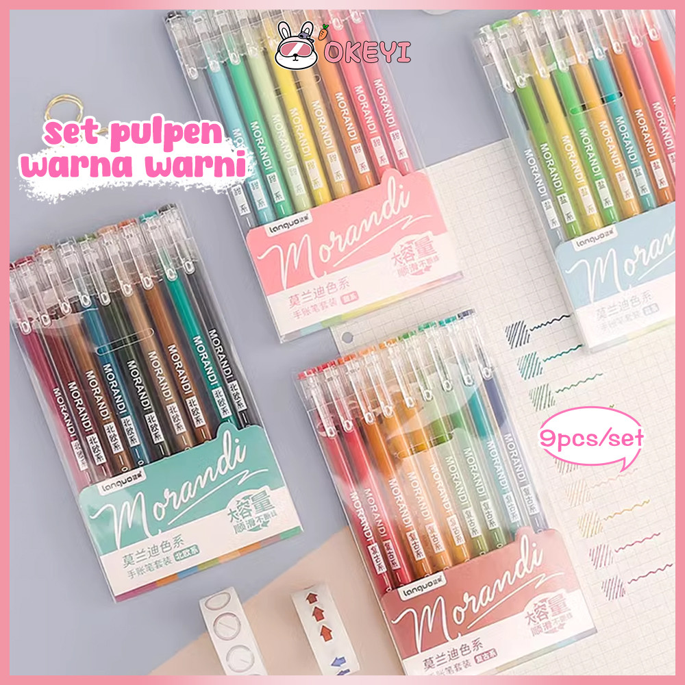 

OKEYI pulpen gel set morandi isi 9 warna warni aesthetic journal marker pen