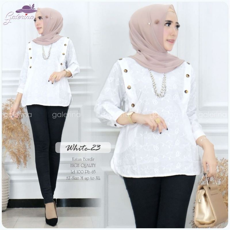 GAURI - RAINY TUNIK WARNA PUTIH BORDIR EXCLUSIVE - ORI ALILA TUNIK DEWITA/ GAMIS MODEL BARU MURAH