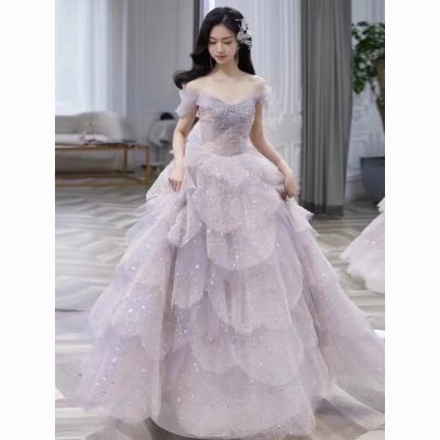 Gaun Malam Baru Ungu Muda 2024 Gaun Pemeriksaan Seni Mewah Ringan Pelangsing Tubuh Bagian Bawah Satu