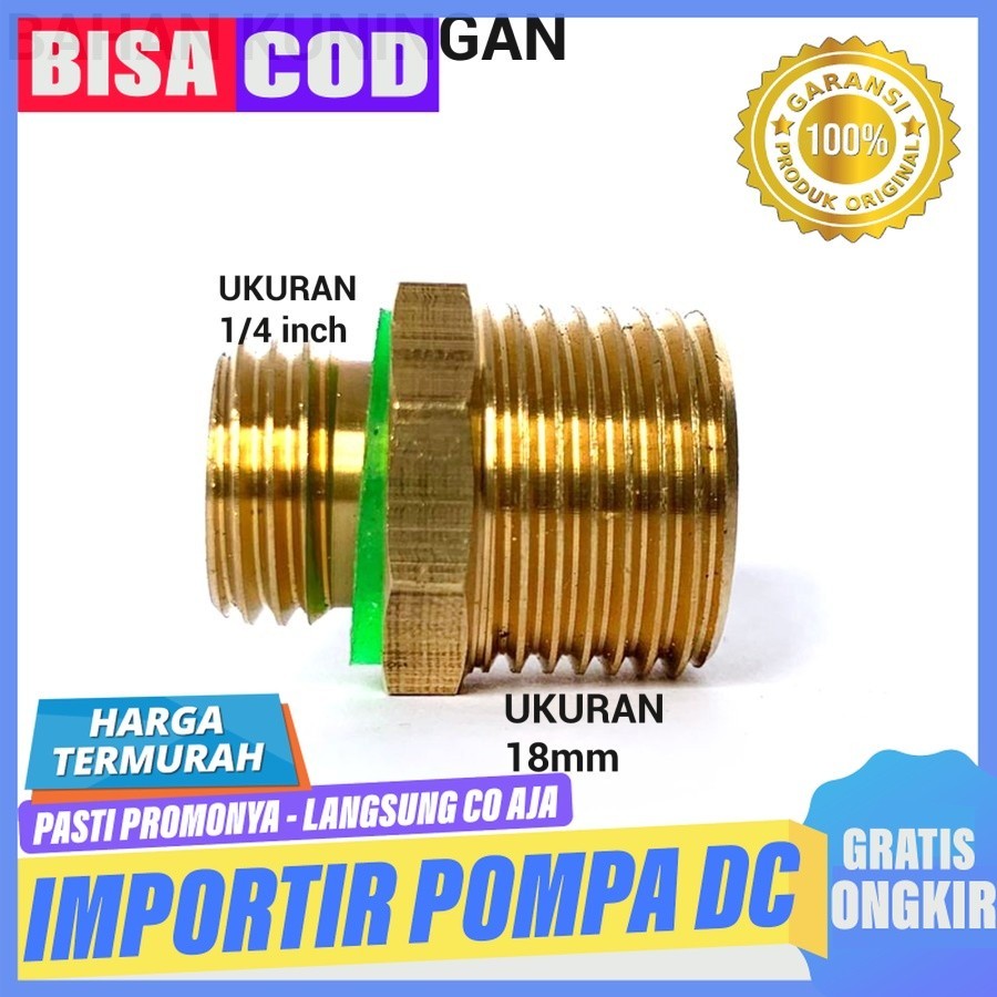 Konektor Konverter Drat Luar 14mm ke Drat Luar 18mm - KUNINGAN