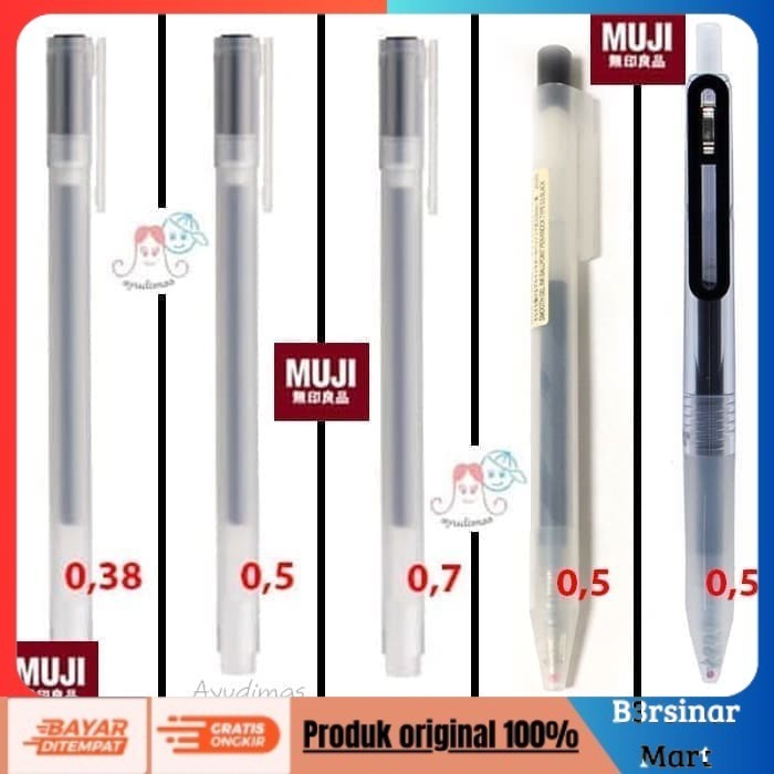 

[[KUALITAS TERBAIK]] Muji Gel Ink Pen BLACK 0.38 / 0.5 / 0.7mm ballpoint Refill B 0.5 COD