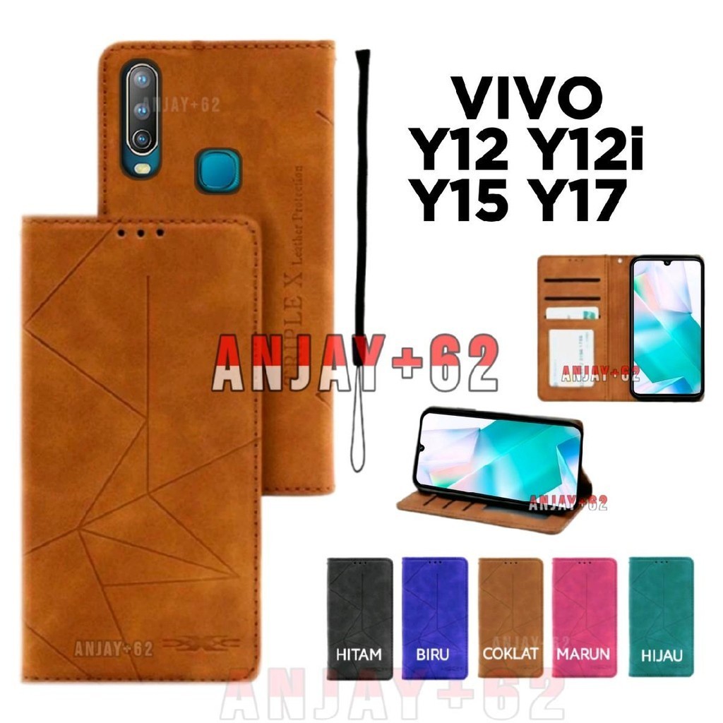 Flip Case Magnet untuk Vivo Y12/Y12i/Y15/Y17 Dompet Kulit Tanpa Kancing Smartphone