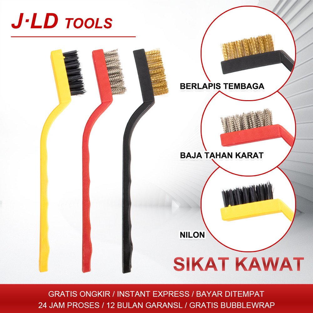COD JLD Sikat kawat kecil 3pcs SiKat Kawat baja 7inch Sikat kawat kuningan Sikat besi karat