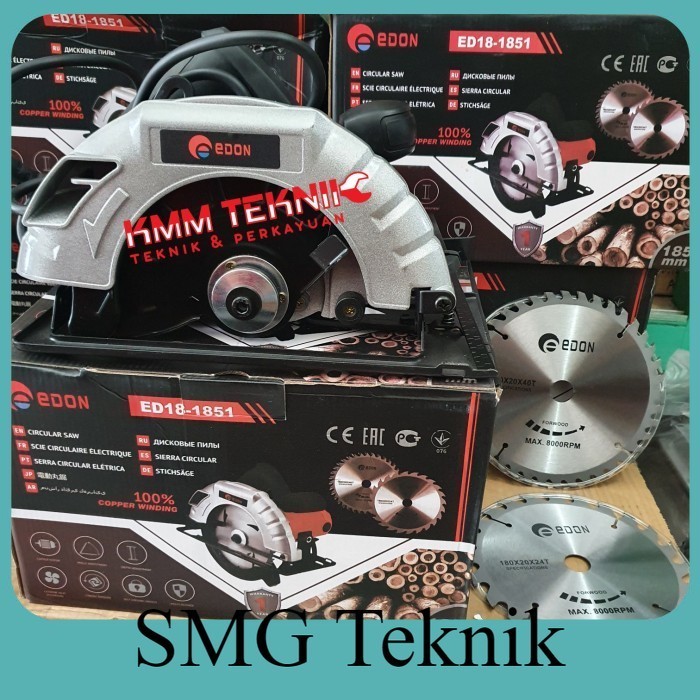 Berkualitas EDON MESIN CIRCULAR SAW 7" GERGAJI POTONG BELAH KAYU LISTRIK + 2 MATA JNL097