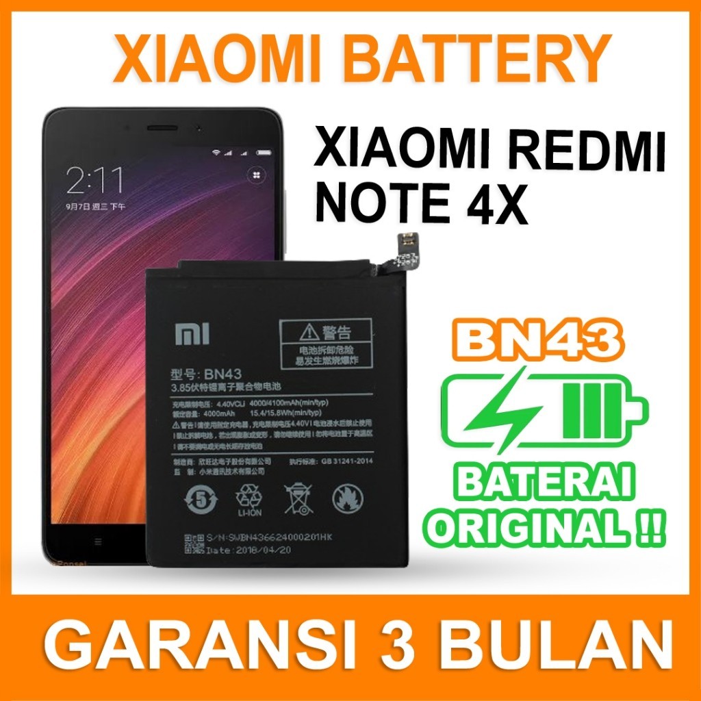 BATERAI BATRAI XIAOMI REDMI NOTE 4X BN43 ORIGINAL
