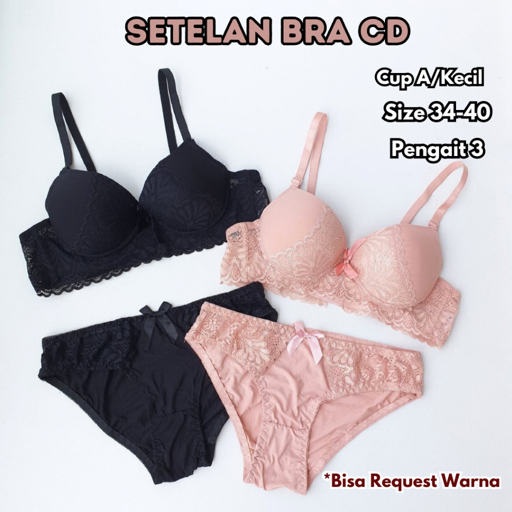 2 Pcs Set Bh dan Cd Wanita Busa Tebal Kawat Cup Kecil Bra Renda