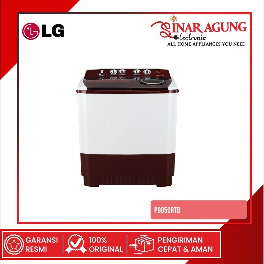 LG MESIN CUCI 2 TABUNG P9050R / P9050RTB P 9050R [9KG] 100% ORI P9050RTB / MERAH