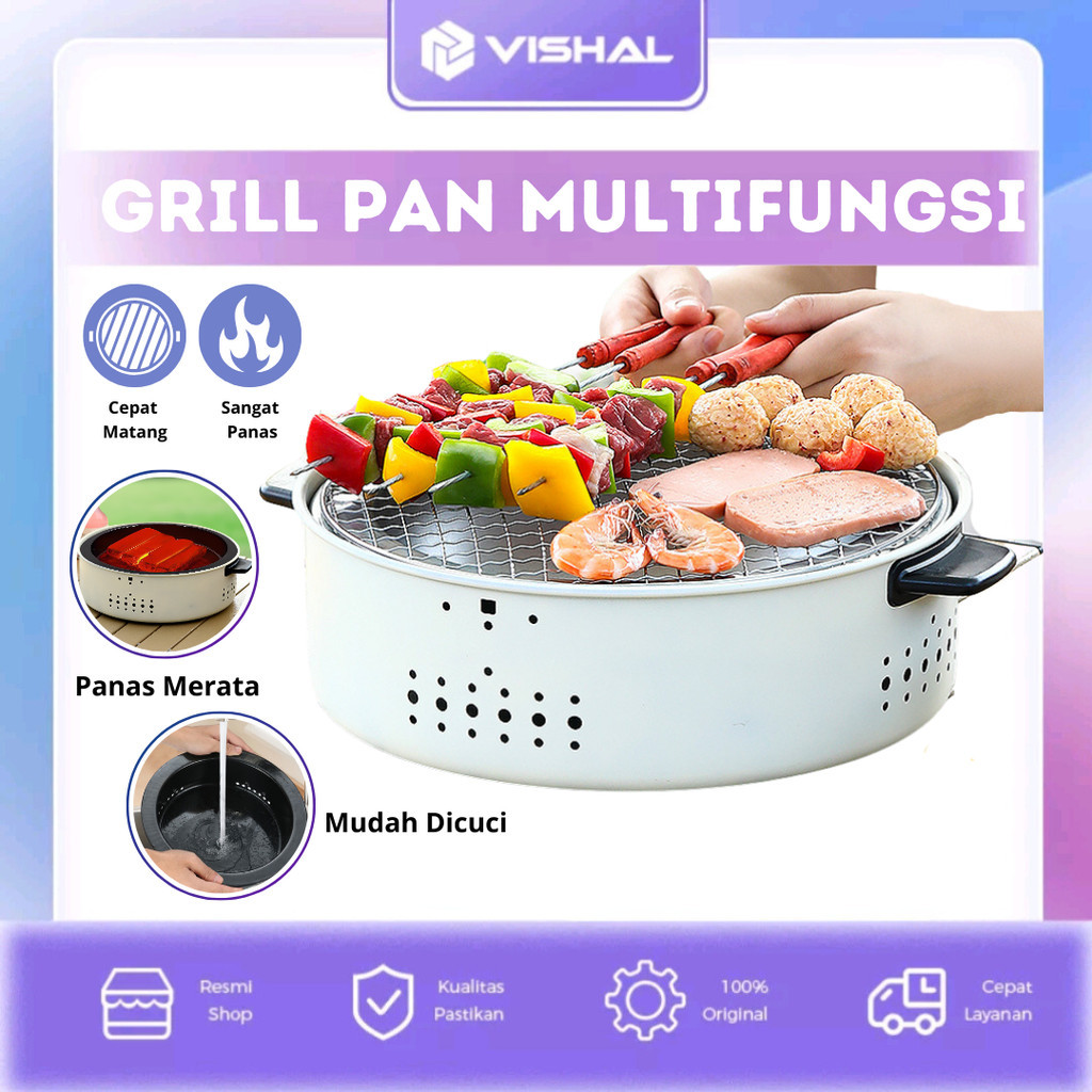 TERLARIS VISHAL Alat Pemanggang Bulat Barbeque Grill Pan Multifungsi / Bakaran Sate Portable /