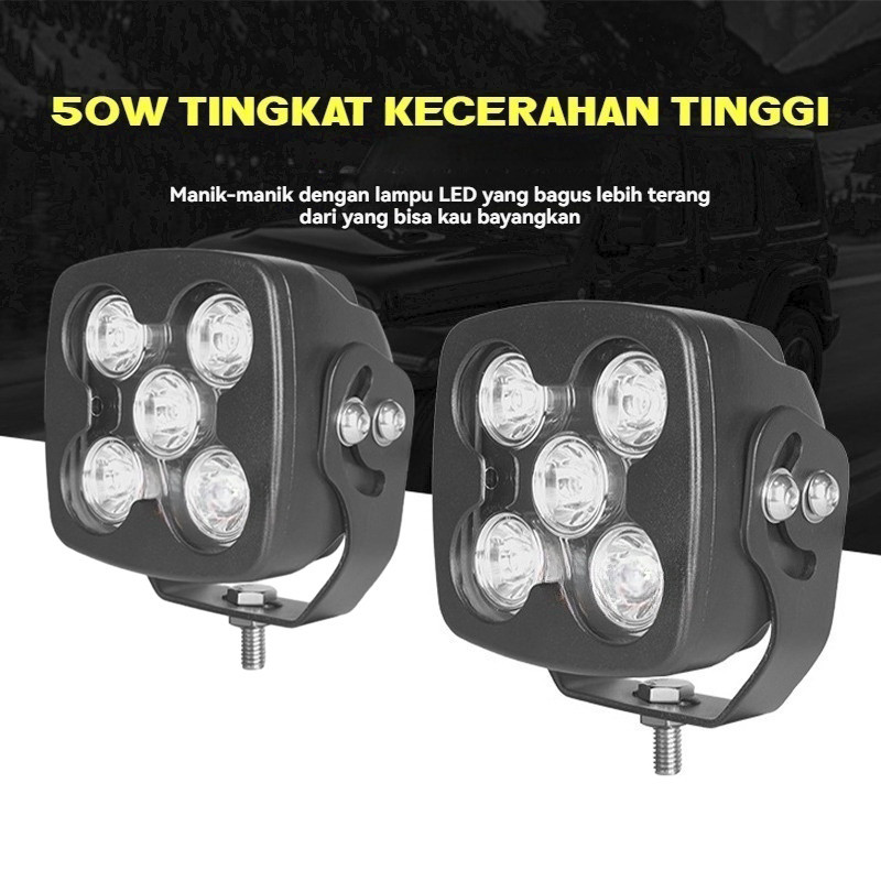 Lampu 50W Spotlight Sebar Off Truck Motor Road Mata 5 Lamp Tembak Kerja Light Mobil 50Watt Spot