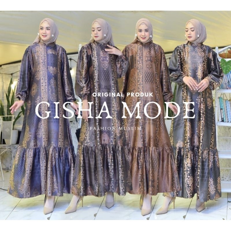 DRES GAMIS NARISSA ETNIK (GISHA ORIGINAL) SILK PREMIUM/MOTIF TERBARU/TANGAN BALON/BUSUI DRESS MUSLIM