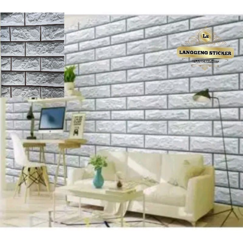 Wallpaper dinding bata putih 3d stiker pvc untuk dinding dapur kamar ruang tamu motif bata putih 3d 