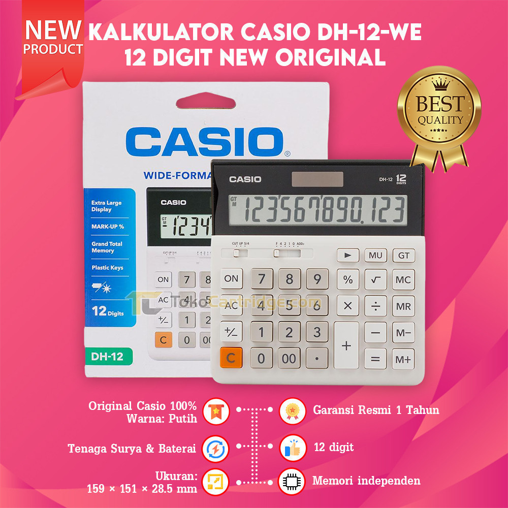 

Casio DH-12 White BK 12 Digit Kalkulator Dekstop New Original