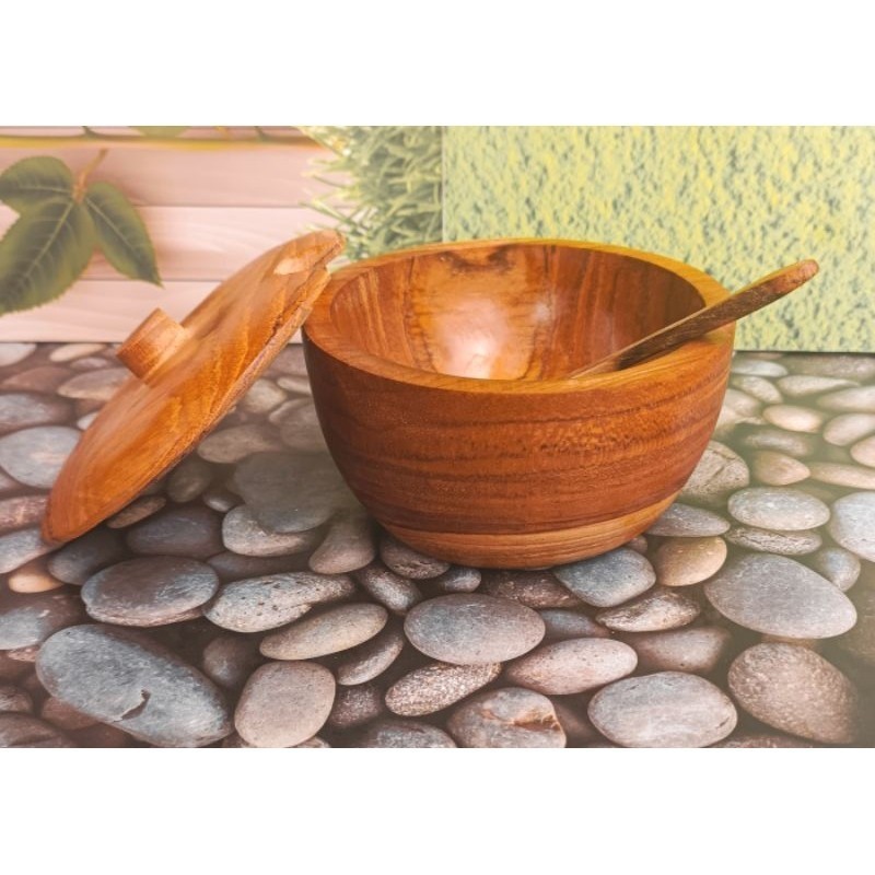 Mangkok Kayu + tutup 10cm kayu jati