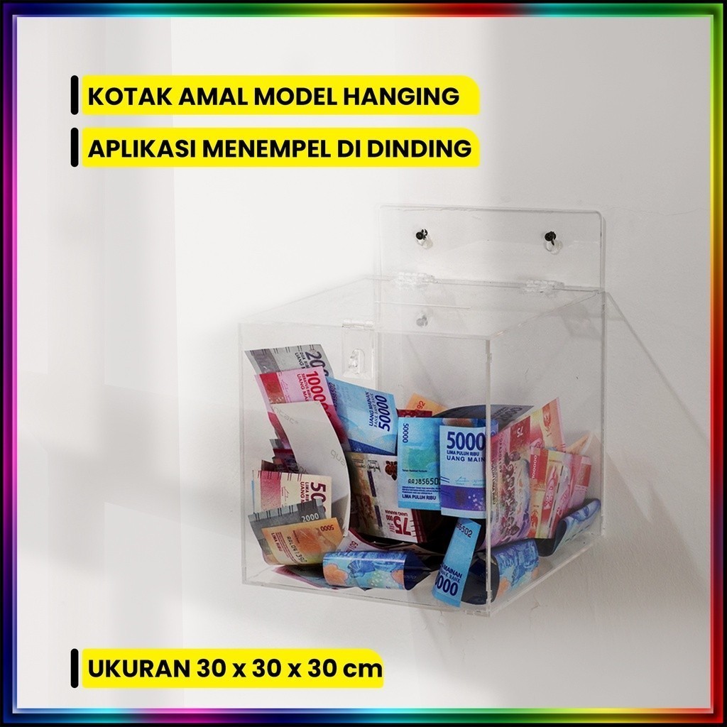 Kotak Amal Acrylic/Kotak Saran Akrilik Model Hanging 30x30x30 cm Recca