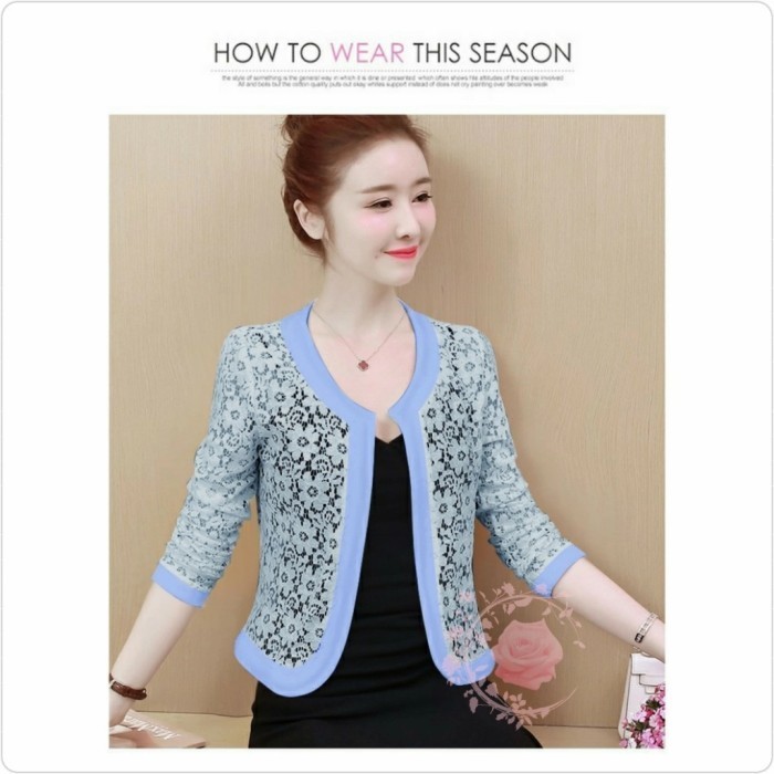Cardigan brukat miumi biru muda atasan remaja korean style niy gb -Agr