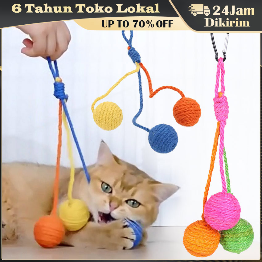 Mainan Kucing Gantung Gigitan Tail / Mainan Gigitan Kucing Bola Tali / Mainan Bola Kucing