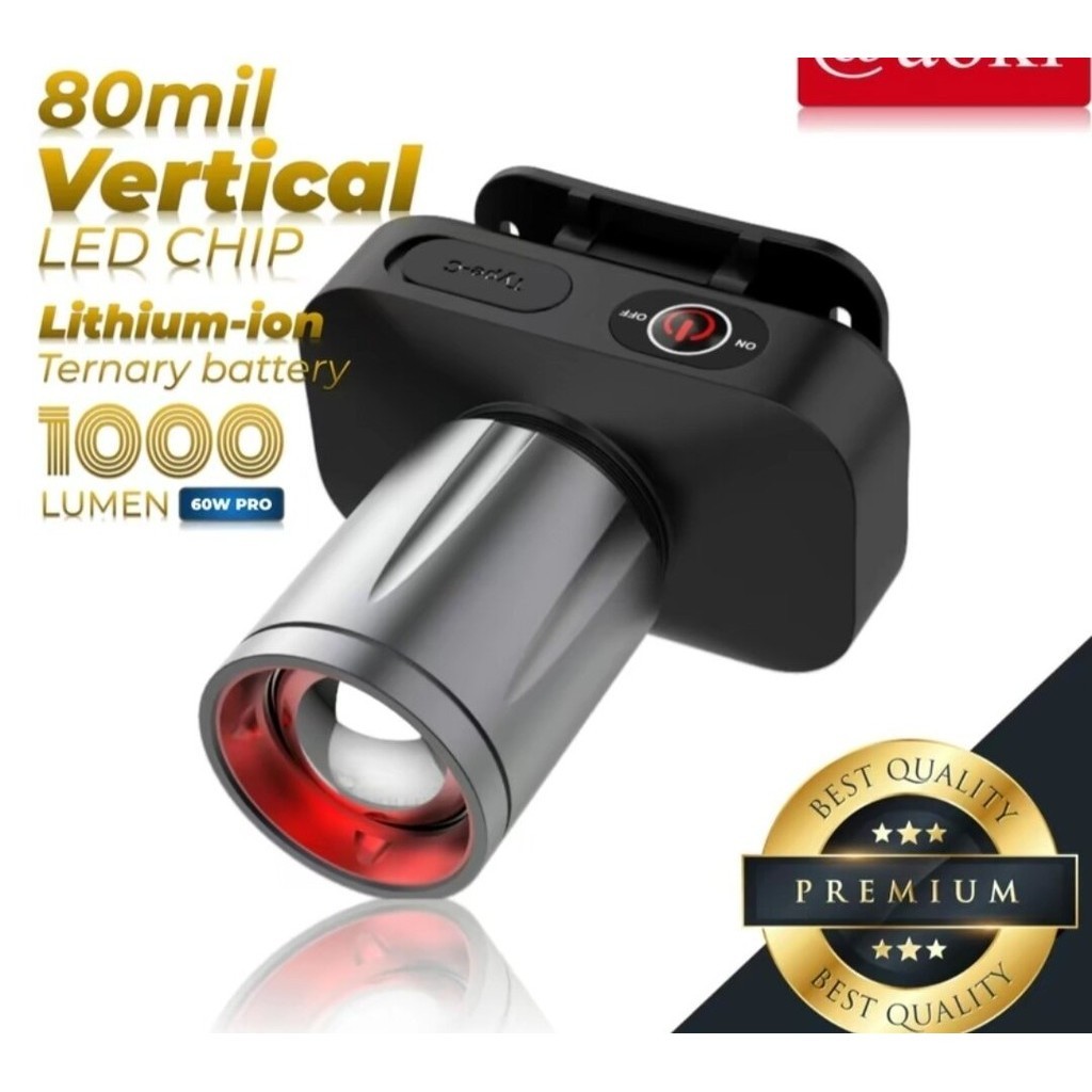 Terrmurah Aoki Senter Zoom Super Terang 1000 Lumen Cahaya Putih 60 Watt Pro 20 Jam