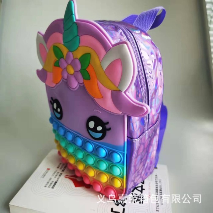 Andma Tas Anak Pop It Ransel Backpack Unicorn Terbaru Rainbow Pastel Besar - Purple