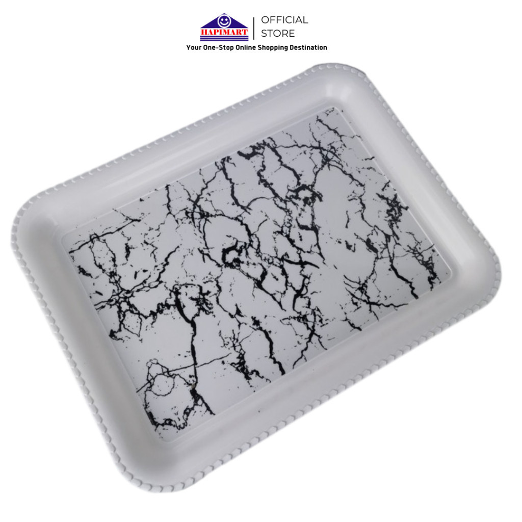 Tray Baki Plastik Rectangle Baki Nampan Persegi Panjang Warna Putih Motif Marble Black Gold Nampan M