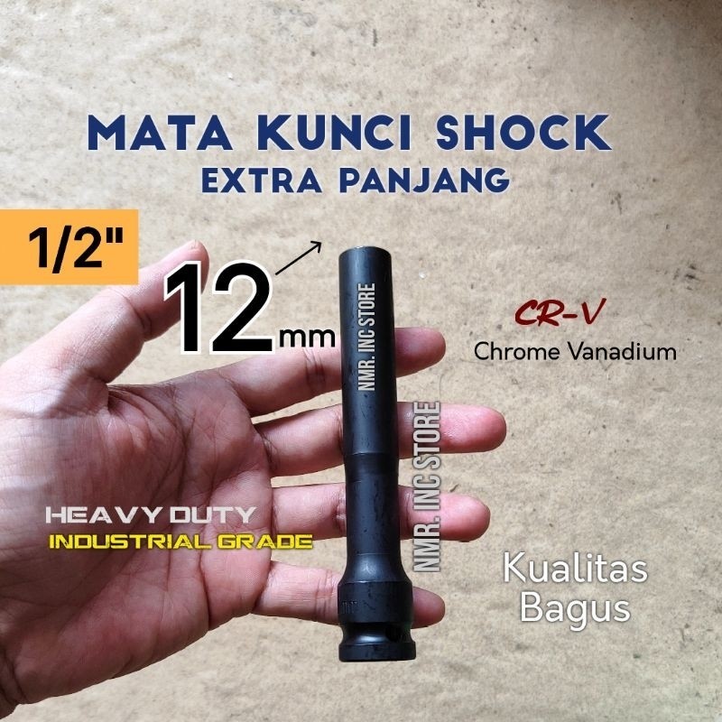Mata Kunci Shock 12 12mm Extra Panjang 130mm, Sok Impact 1/2" Pas Socket, Kualitas Bagus.